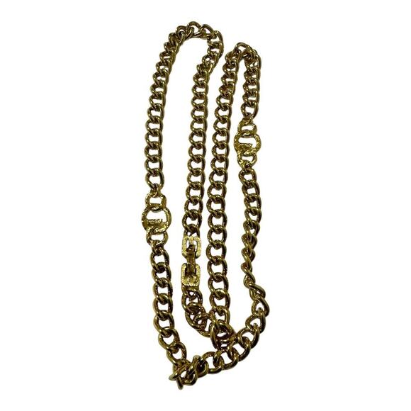 Vintage Givenchy -Gold Crystal Logo Link Chain Necklace 24” - Picture 6 of 15